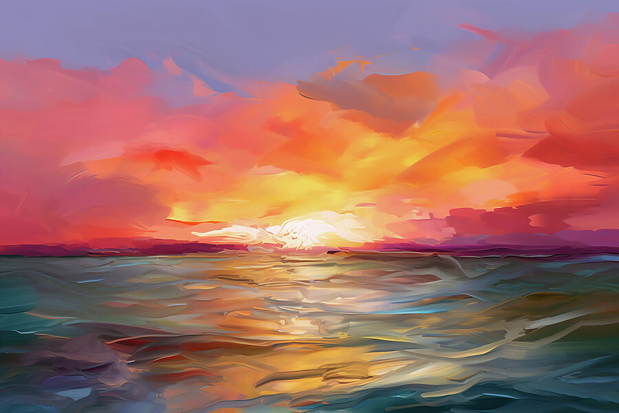 Abstract Sunset by Chris Palmer: warm orange sunlight reflected across blue water